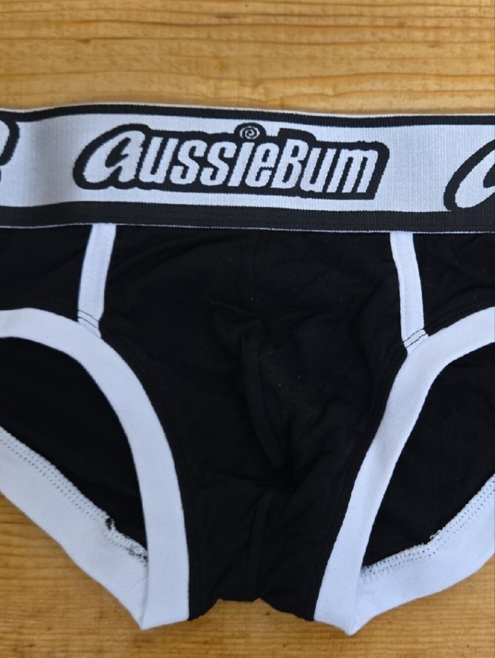 New . No Box AussieBum Black Briefs with White Trim - Men's Classic Fit